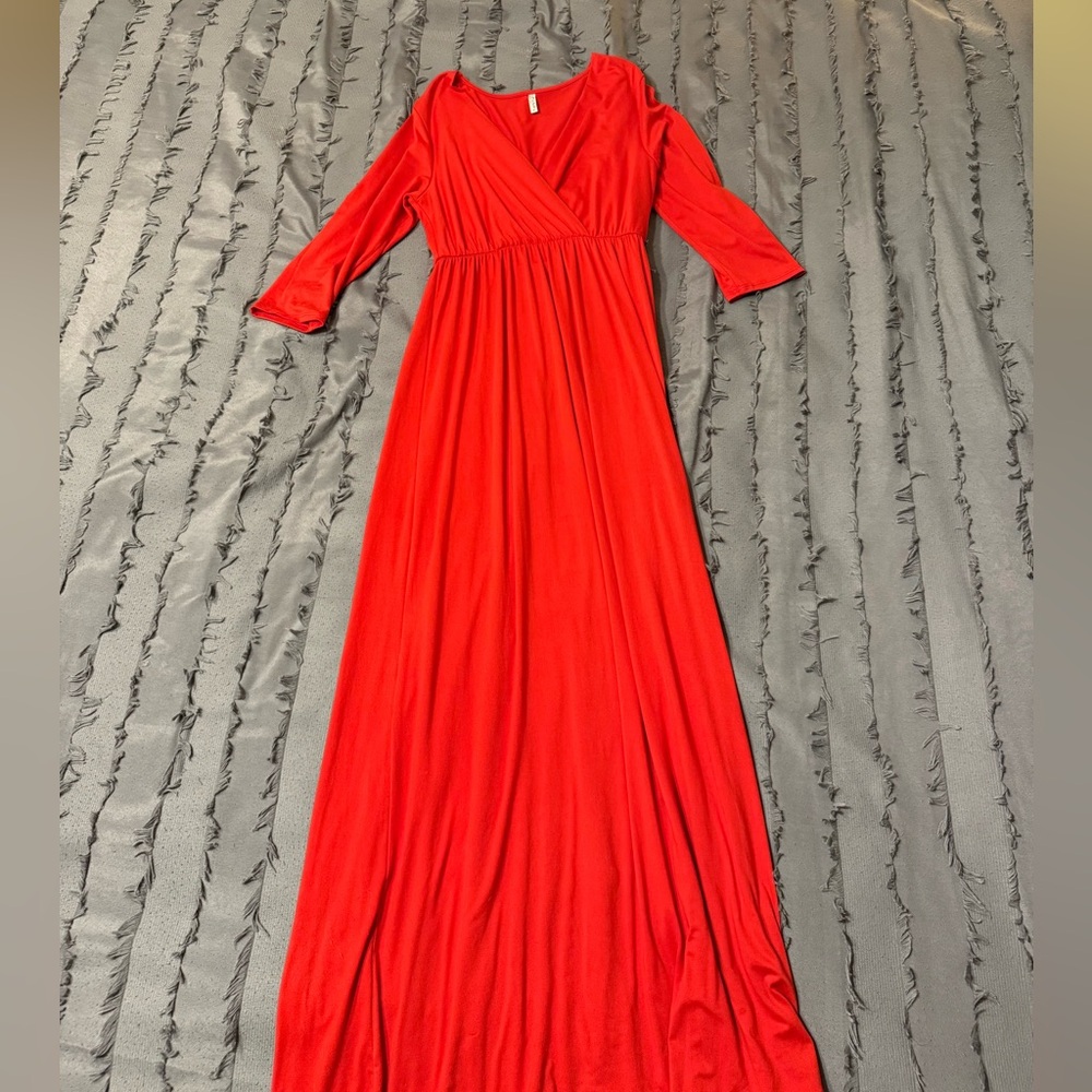 Mother Bee Maternity Vibrant Red Long Sleeve Dress